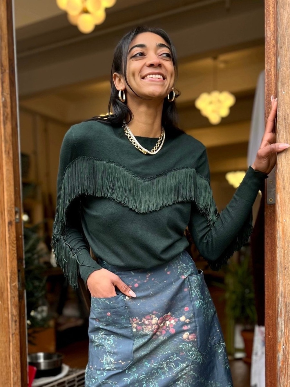 Ted Baker Forest Green Fringe Knit Pullover
